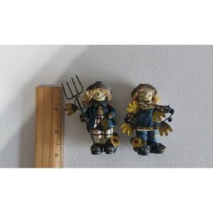 Scarecrow Figurine Pair Resin Fall Decor Autumn Harvest Rustic Farmhouse‎ #356